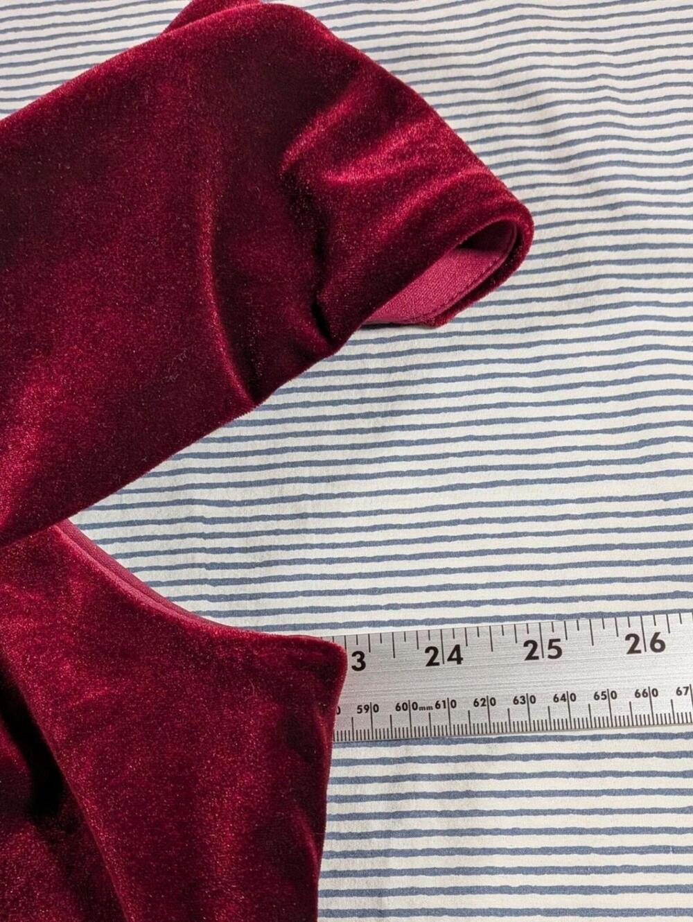 Vintage 90s Xscape 22W Burgundy Red Velvet Off Shoulder Full Length Evening Gown - Picture 6 of 10